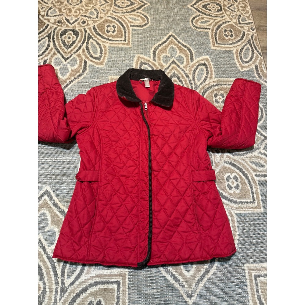 White Stag Red Quilted Jacket Brown Corduroy Collar Barn Coat Womens L 12-14